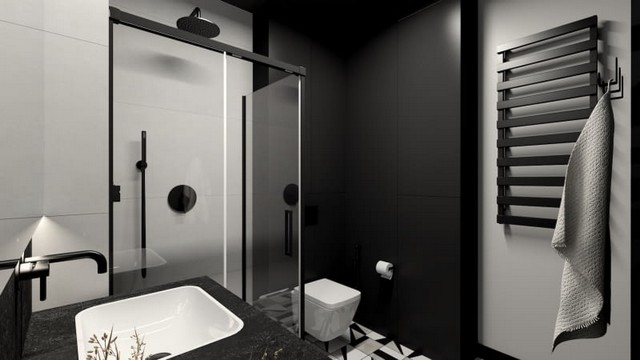 Чорна ванна кімната в трьох варіантах