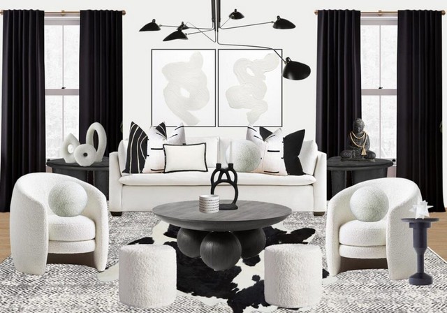 Дизайн вітальні в чорно білому кольорі