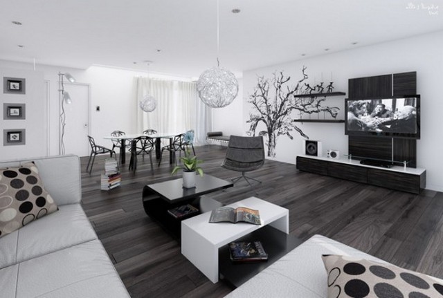 Дизайн вітальні в чорно білому кольорі