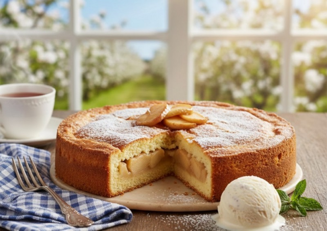 Яблучний пиріг на бісквітному тісті