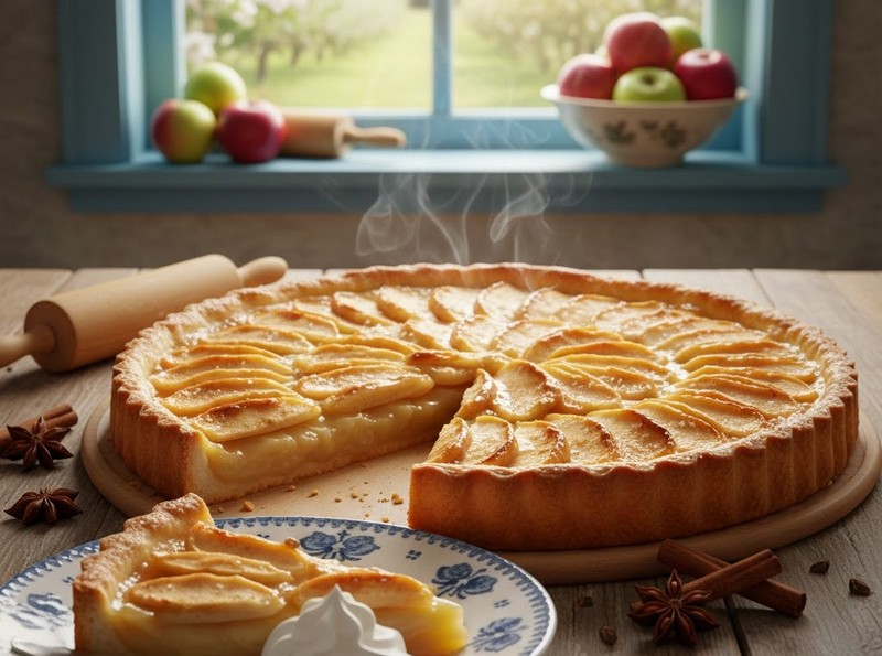Яблучний пиріг на тонкому тісті
